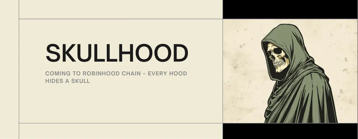 Skullhood banner showing the hooded figure in a sage green robe
